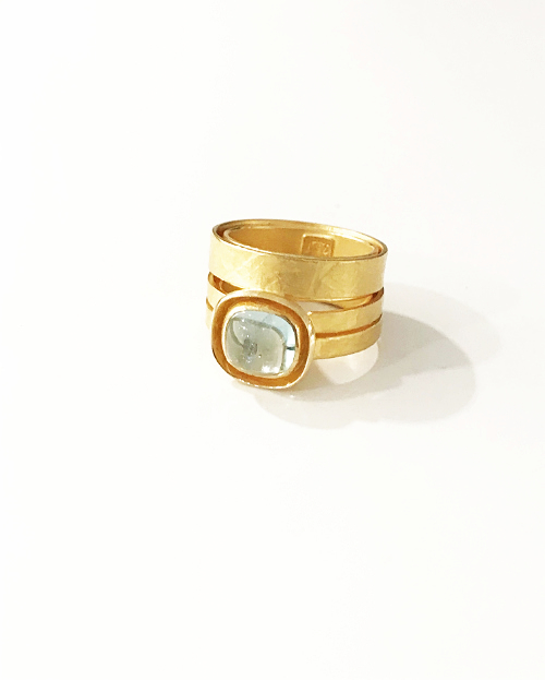Sandel, bague or, aigue marine